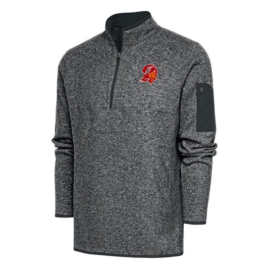 Men's Antigua Heather Charcoal Tampa Bay Buccaneers Throwback Fortune Big & Tall Quarter-Zip Pullover Jacket