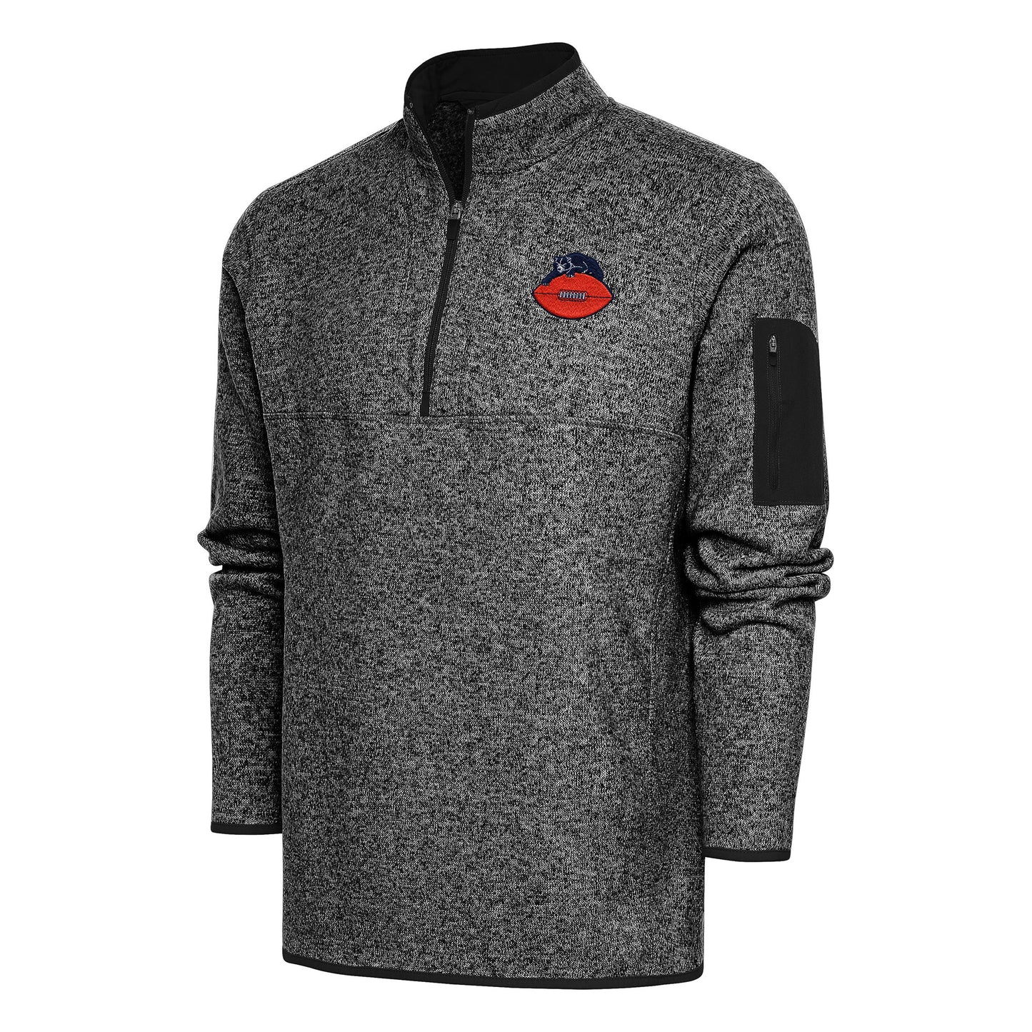 Men's Antigua Heather Black Chicago Bears Throwback Fortune Quarter-Zip Pullover Jacket