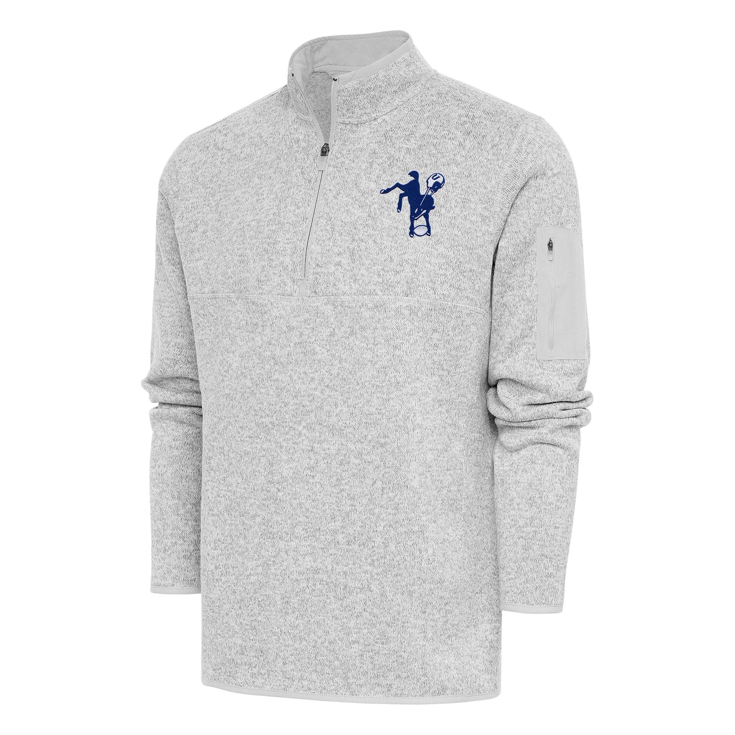 Men's Antigua Heather Gray Indianapolis Colts Throwback Fortune Quarter-Zip Pullover Jacket