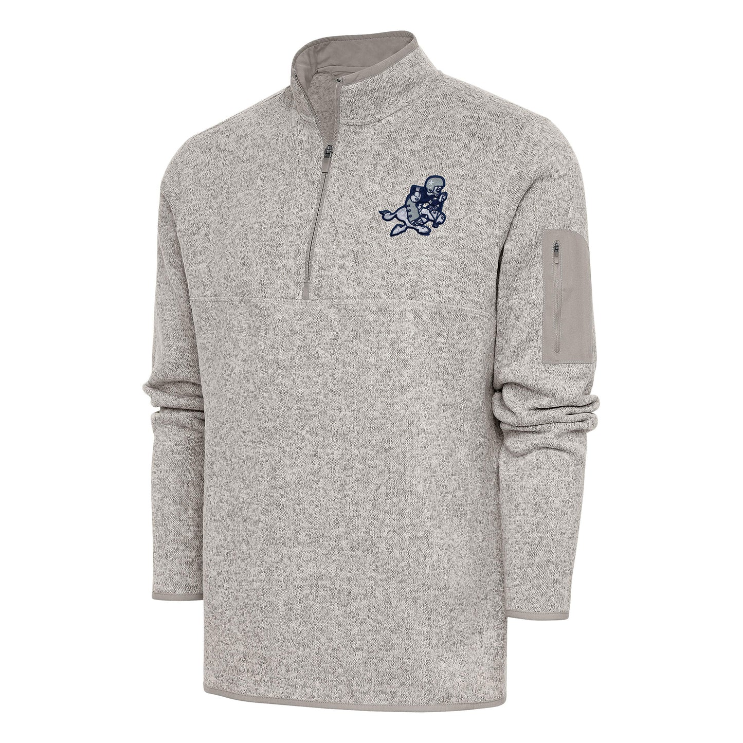 Men's Antigua Oatmeal Dallas Cowboys Throwback Fortune Quarter-Zip Pullover Jacket