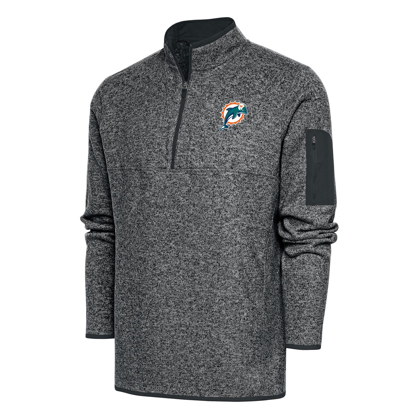 Men's Antigua Heather Charcoal Miami Dolphins Throwback Fortune Quarter-Zip Pullover Jacket