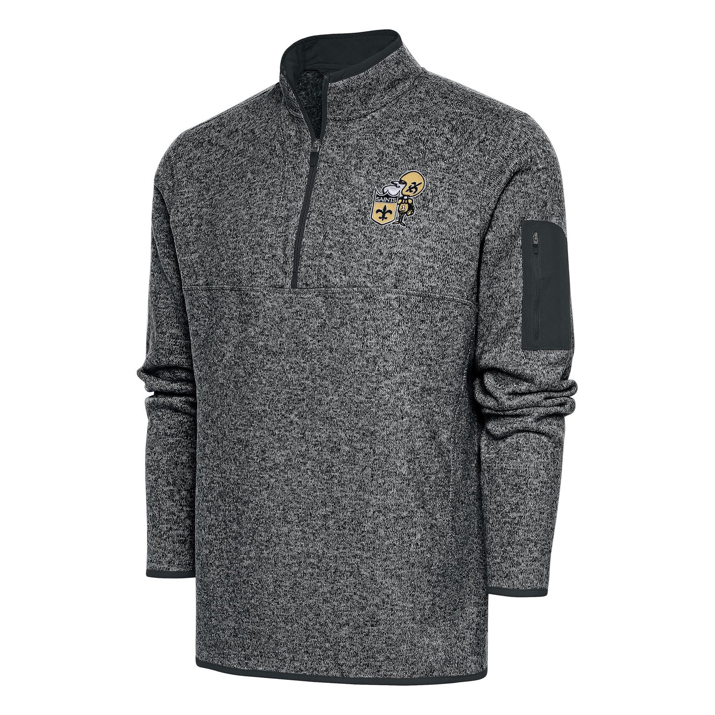 Men's Antigua Heather Charcoal New Orleans Saints Throwback Fortune Quarter-Zip Pullover Jacket