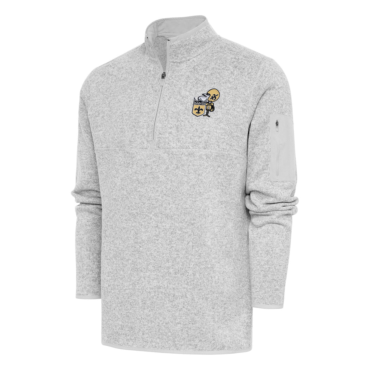 Men's Antigua Heather Gray New Orleans Saints Throwback Fortune Quarter-Zip Pullover Jacket