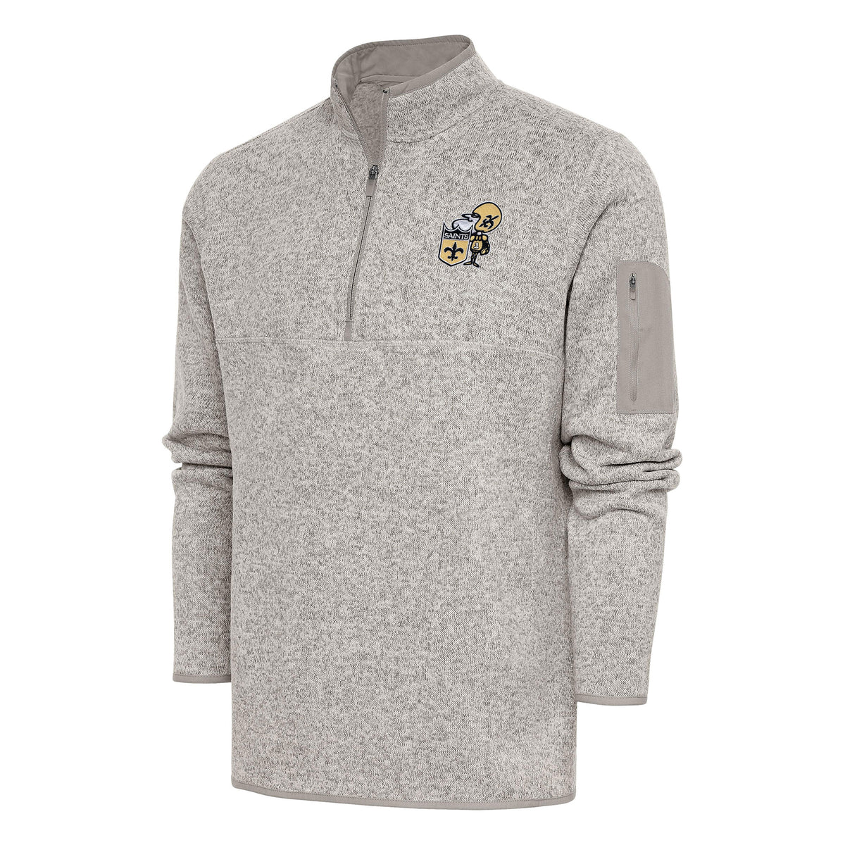 Men's Antigua Oatmeal New Orleans Saints Throwback Fortune Quarter-Zip Pullover Jacket