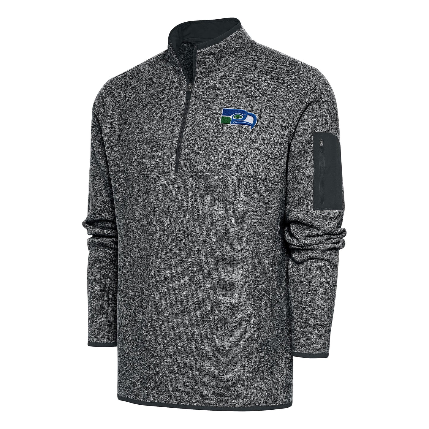 Men's Antigua Heather Charcoal Seattle Seahawks Throwback Fortune Quarter-Zip Pullover Jacket