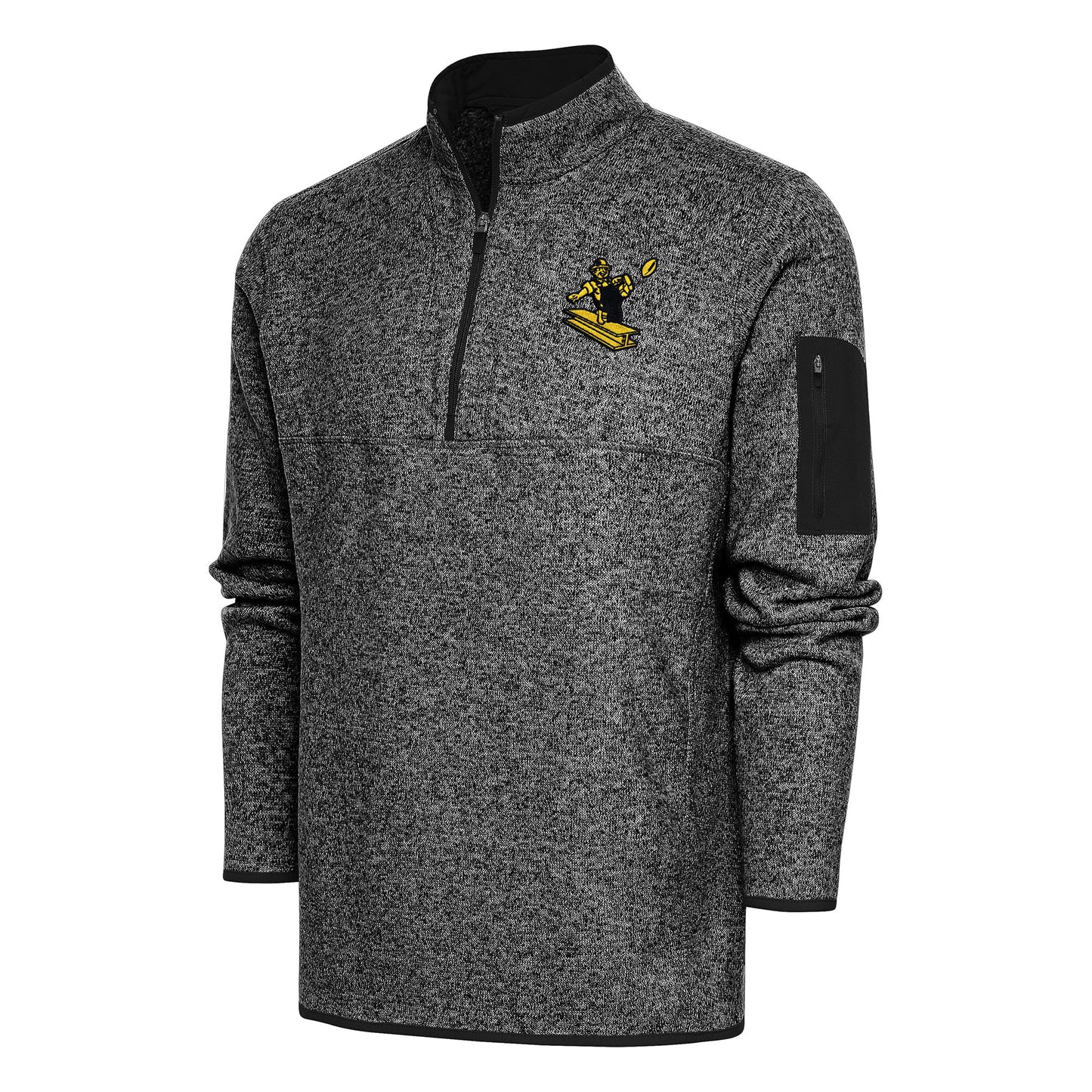 Men's Antigua Heather Black Pittsburgh Steelers Throwback Fortune Quarter-Zip Pullover Jacket