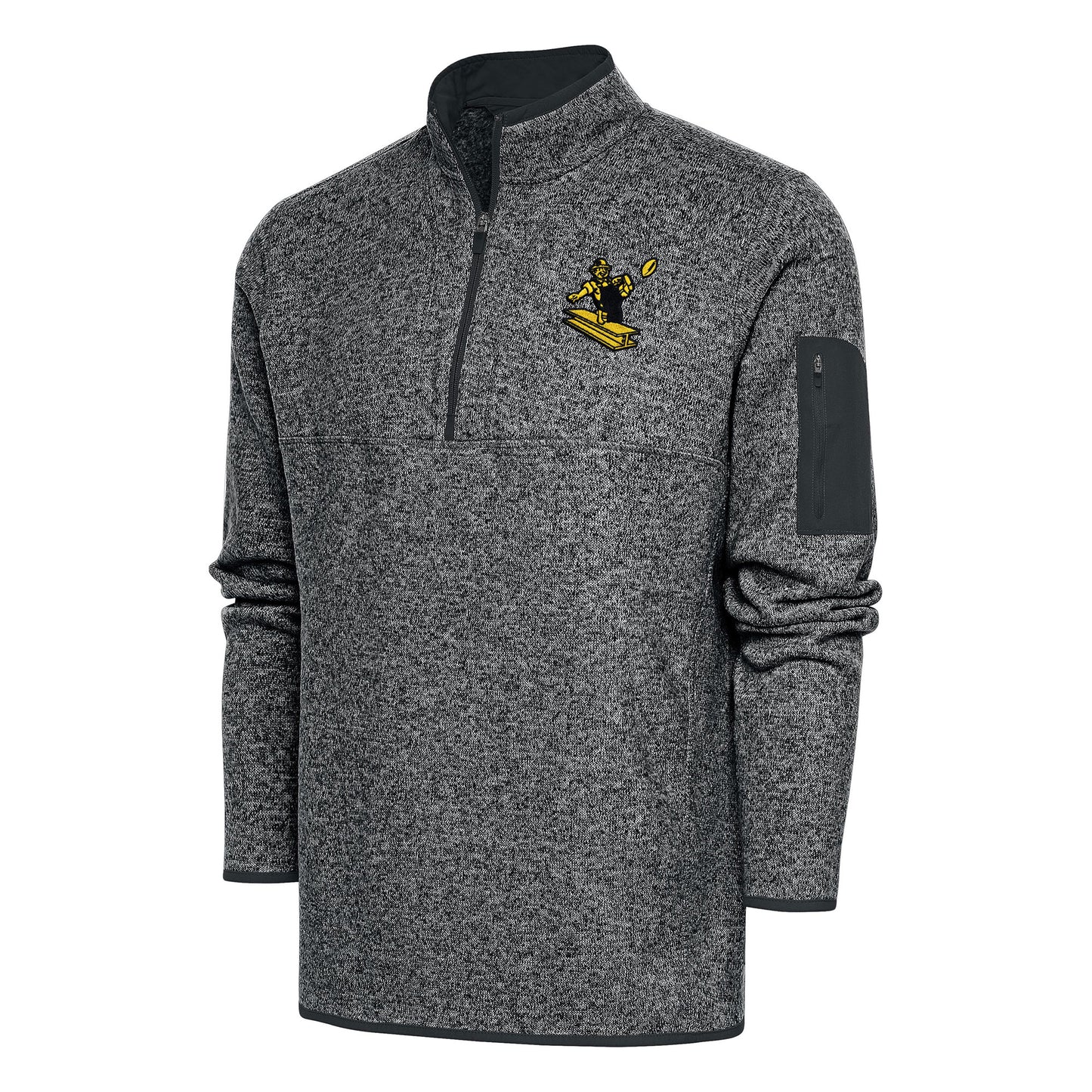 Men's Antigua Heather Charcoal Pittsburgh Steelers Throwback Fortune Quarter-Zip Pullover Jacket