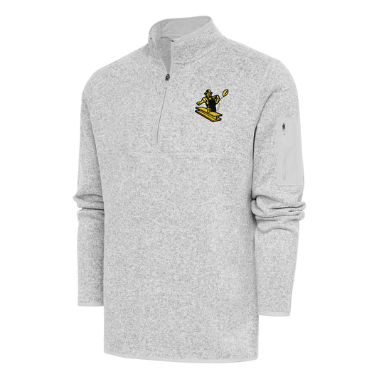 Men's Antigua Heather Gray Pittsburgh Steelers Throwback Fortune Quarter-Zip Pullover Jacket