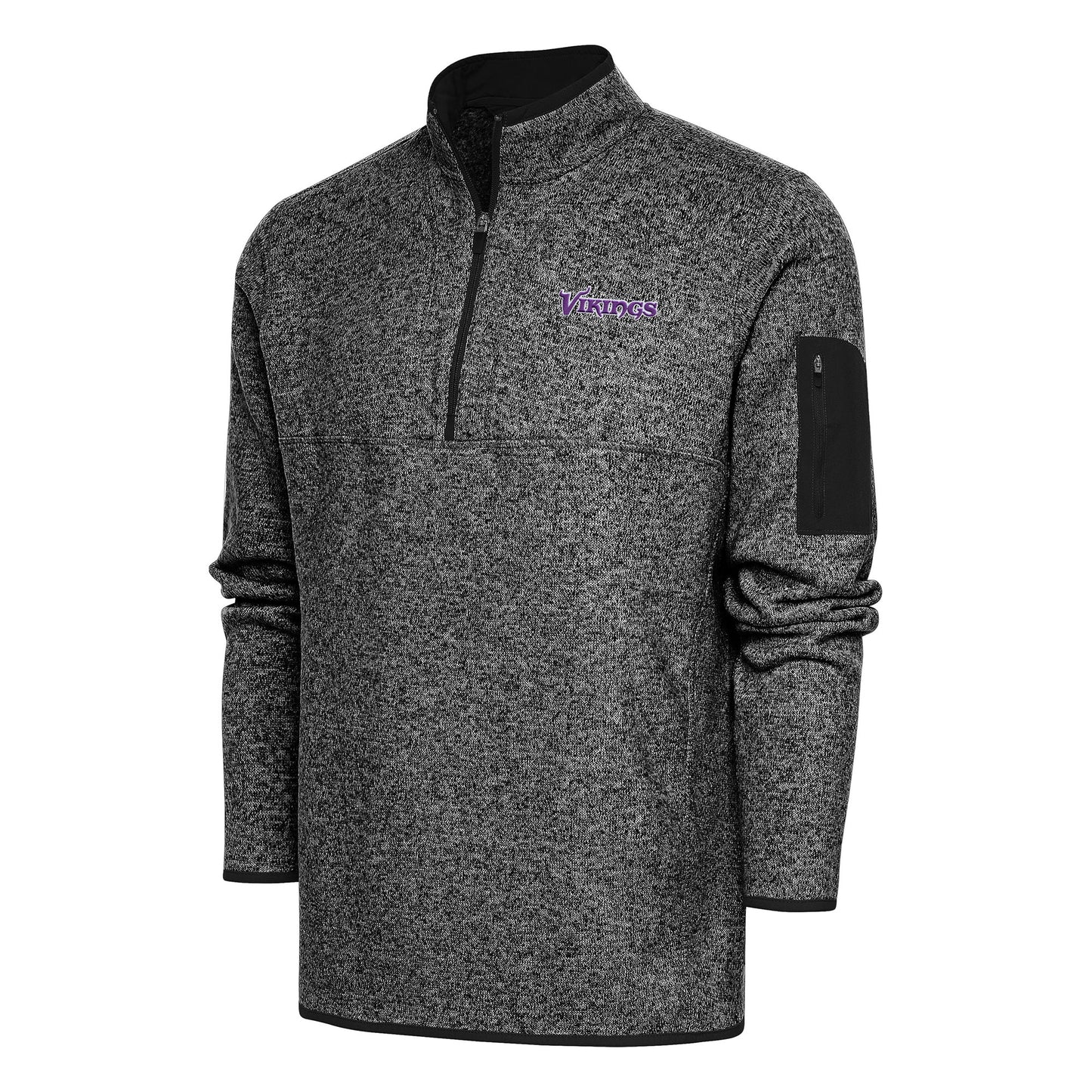 Men's Antigua Heather Black Minnesota Vikings Throwback Fortune Quarter-Zip Pullover Jacket