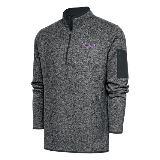 Men's Antigua Heather Charcoal Minnesota Vikings Throwback Fortune Quarter-Zip Pullover Jacket