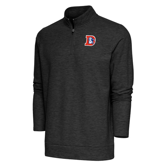 Men's Antigua Heather Black Denver Broncos Team Logo Throwback Gambit Quarter-Zip Pullover Top