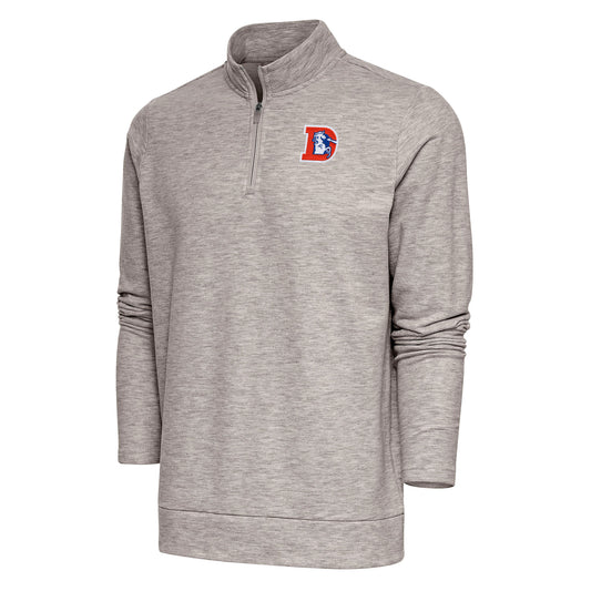 Men's Antigua Oatmeal Denver Broncos Team Logo Throwback Gambit Quarter-Zip Pullover Top