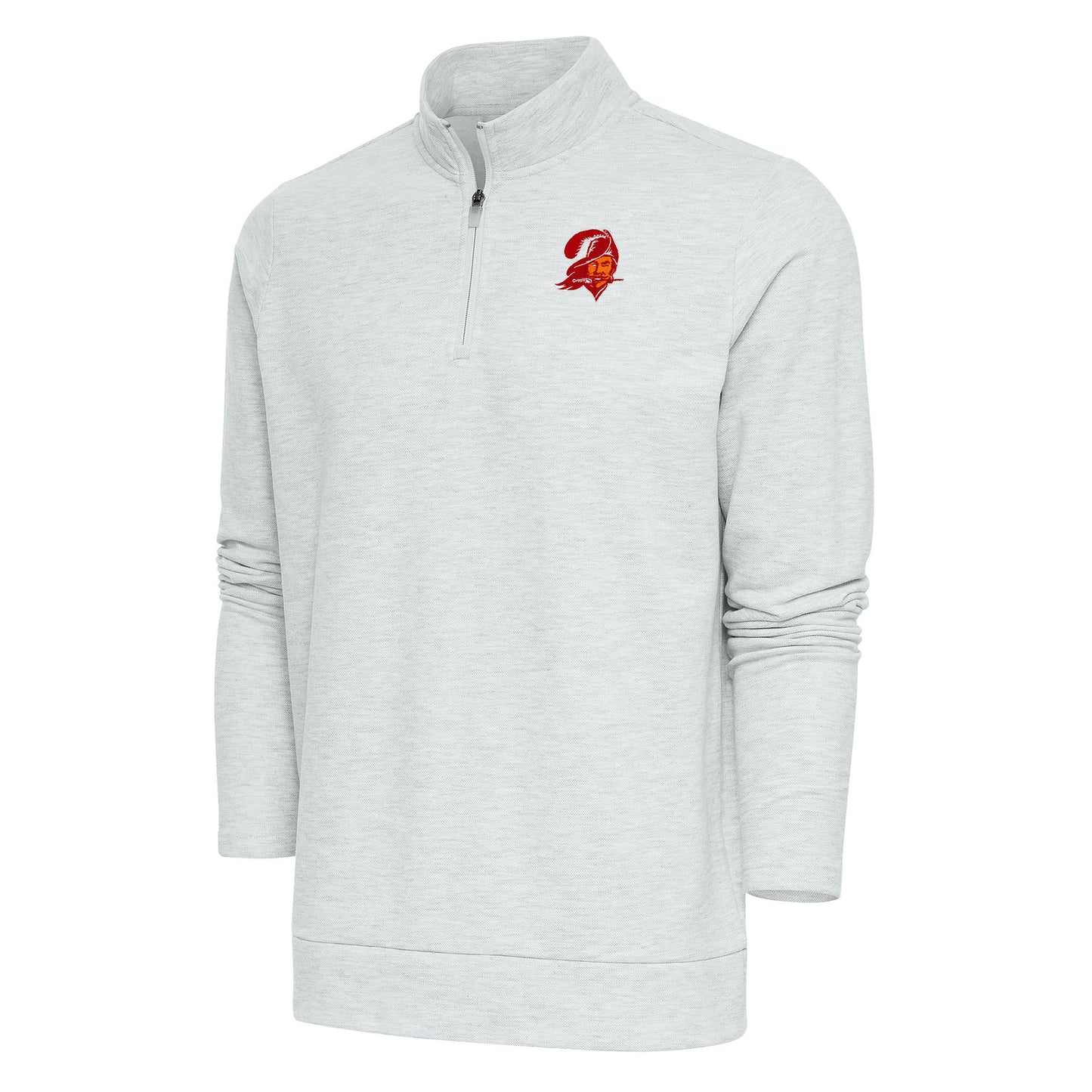 Men's Antigua Heather Gray Tampa Bay Buccaneers Team Logo Throwback Gambit Quarter-Zip Pullover Top