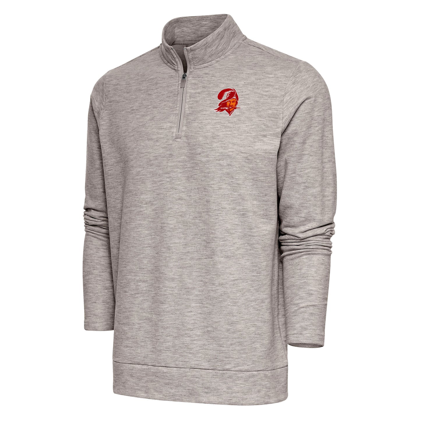 Men's Antigua Oatmeal Tampa Bay Buccaneers Team Logo Throwback Gambit Quarter-Zip Pullover Top