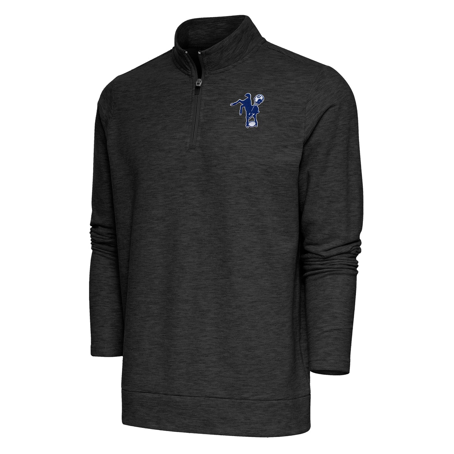 Men's Antigua Heather Black Indianapolis Colts Team Logo Throwback Gambit Quarter-Zip Pullover Top