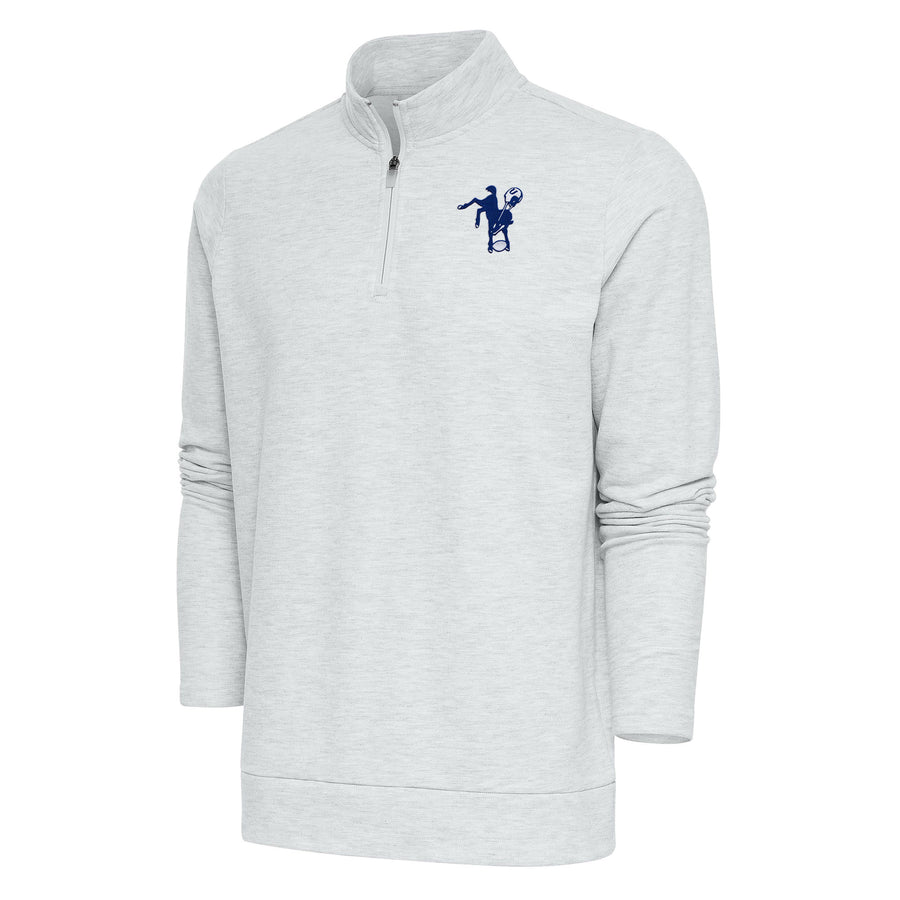 Men's Antigua Heather Gray Indianapolis Colts Team Logo Throwback Gambit Quarter-Zip Pullover Top
