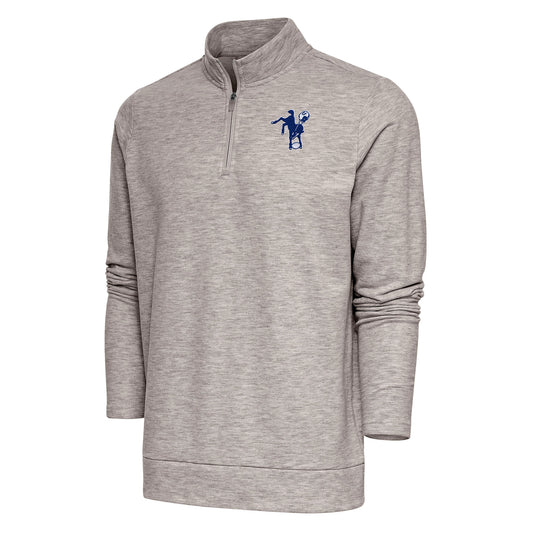 Men's Antigua Oatmeal Indianapolis Colts Team Logo Throwback Gambit Quarter-Zip Pullover Top