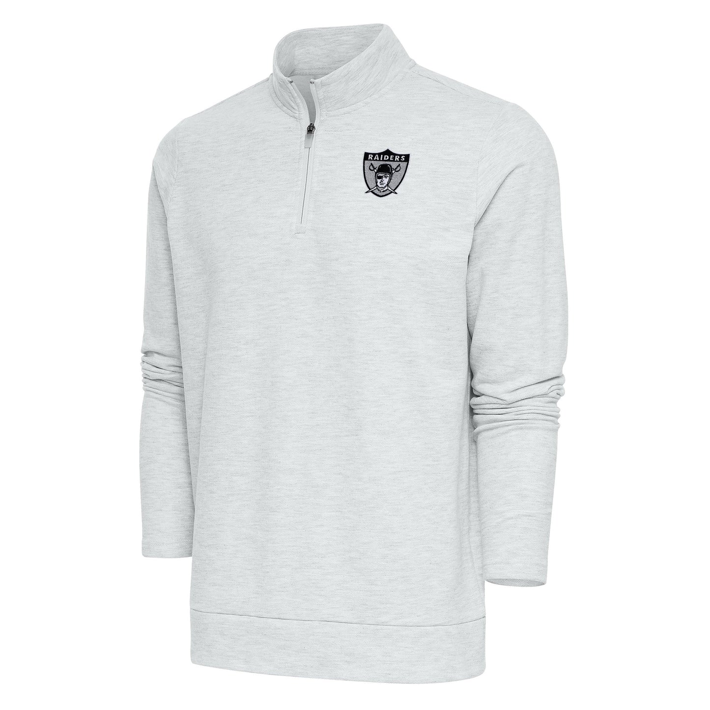 Men's Antigua Heather Gray Las Vegas Raiders Team Logo Throwback Gambit Quarter-Zip Pullover Top