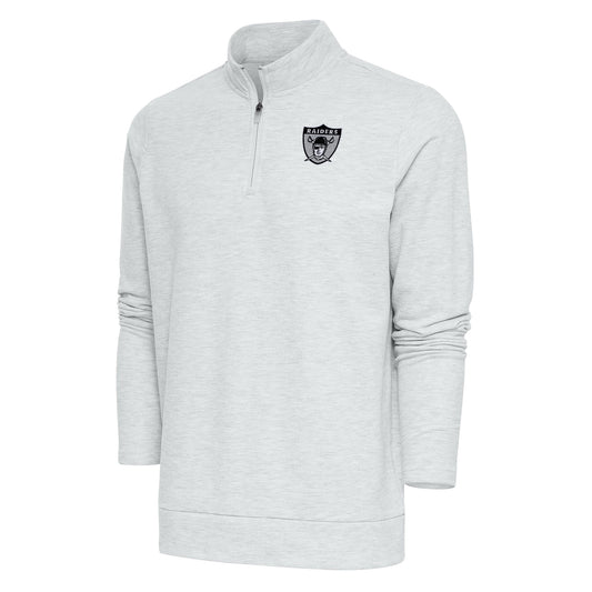 Men's Antigua Heather Gray Las Vegas Raiders Team Logo Throwback Gambit Quarter-Zip Pullover Top