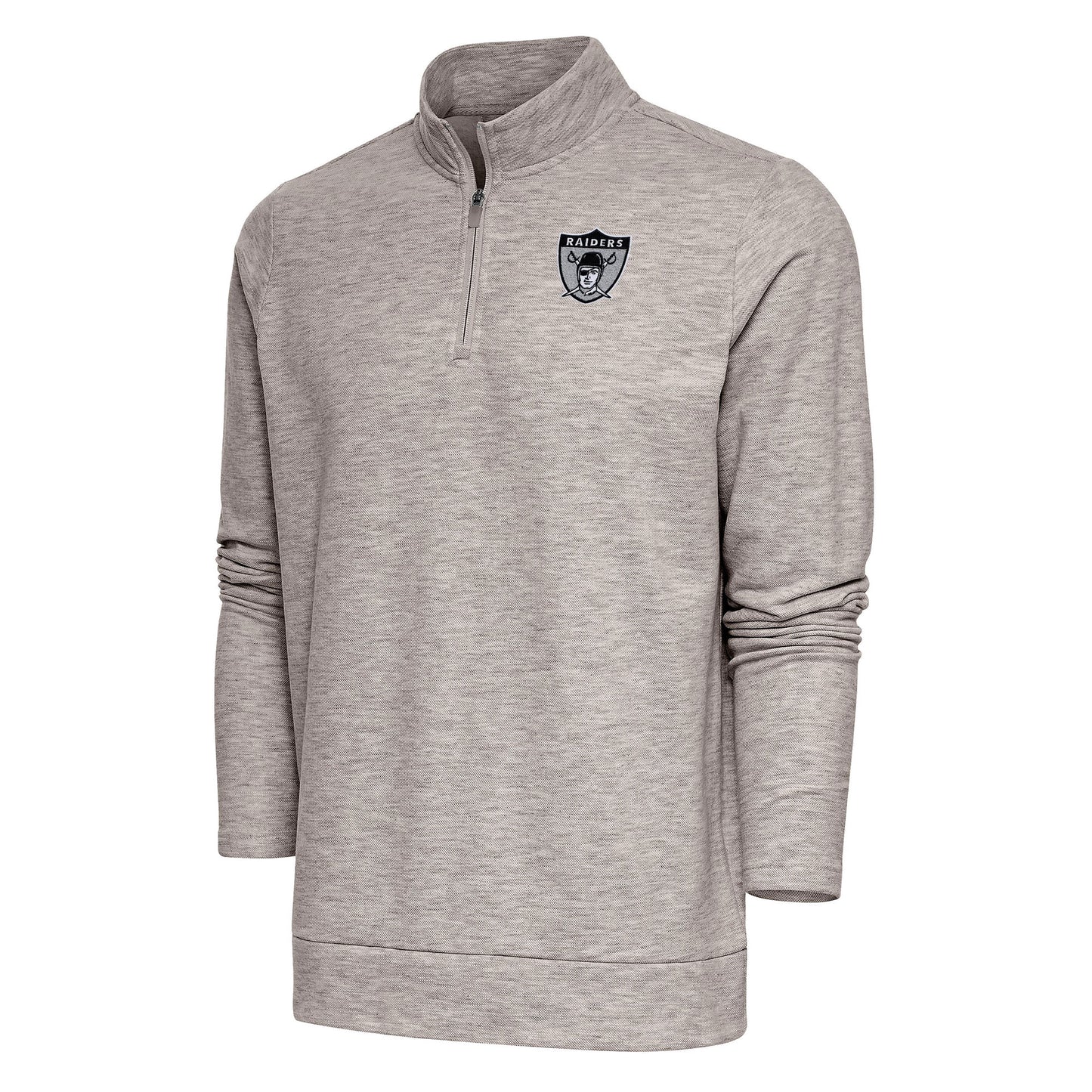 Men's Antigua Oatmeal Las Vegas Raiders Team Logo Throwback Gambit Quarter-Zip Pullover Top