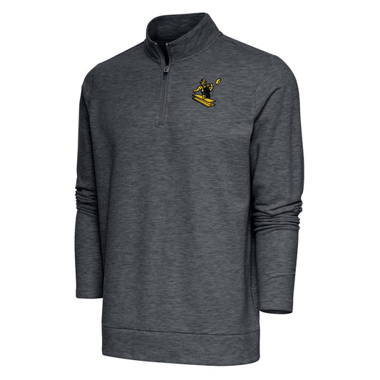 Men's Antigua Heather Charcoal Pittsburgh Steelers Team Logo Throwback Gambit Quarter-Zip Pullover Top