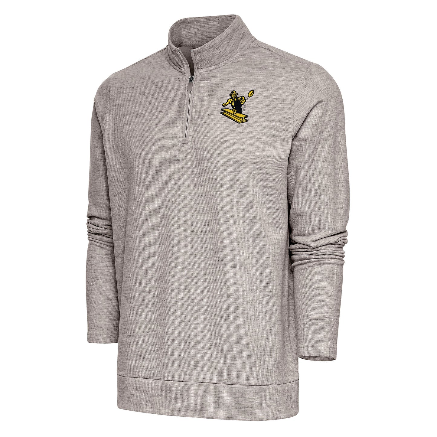 Men's Antigua Oatmeal Pittsburgh Steelers Team Logo Throwback Gambit Quarter-Zip Pullover Top