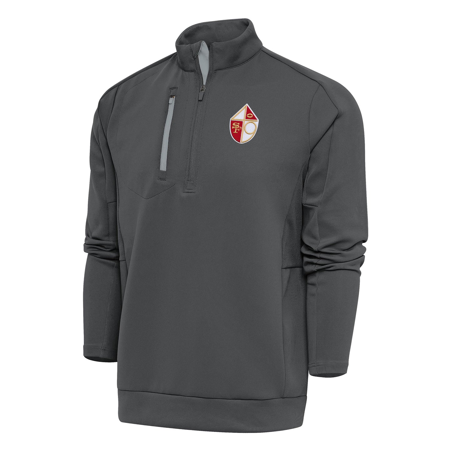 Men's Antigua Charcoal San Francisco 49ers Team Logo Throwback Generation Quarter-Zip Pullover Top