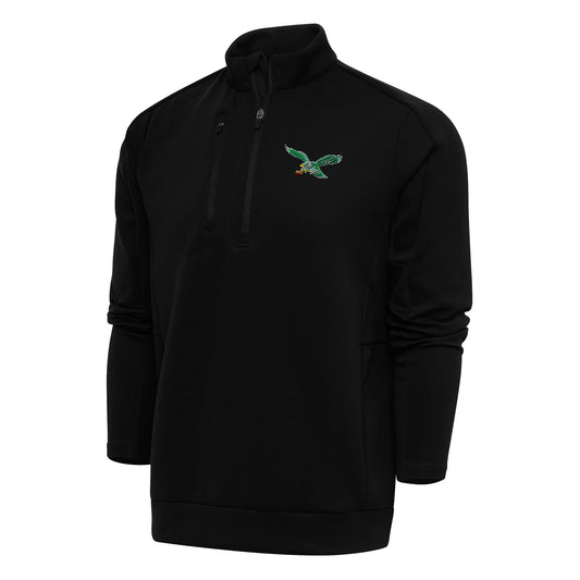 Men's Antigua Black Philadelphia Eagles Team Logo Throwback Generation Quarter-Zip Pullover Top