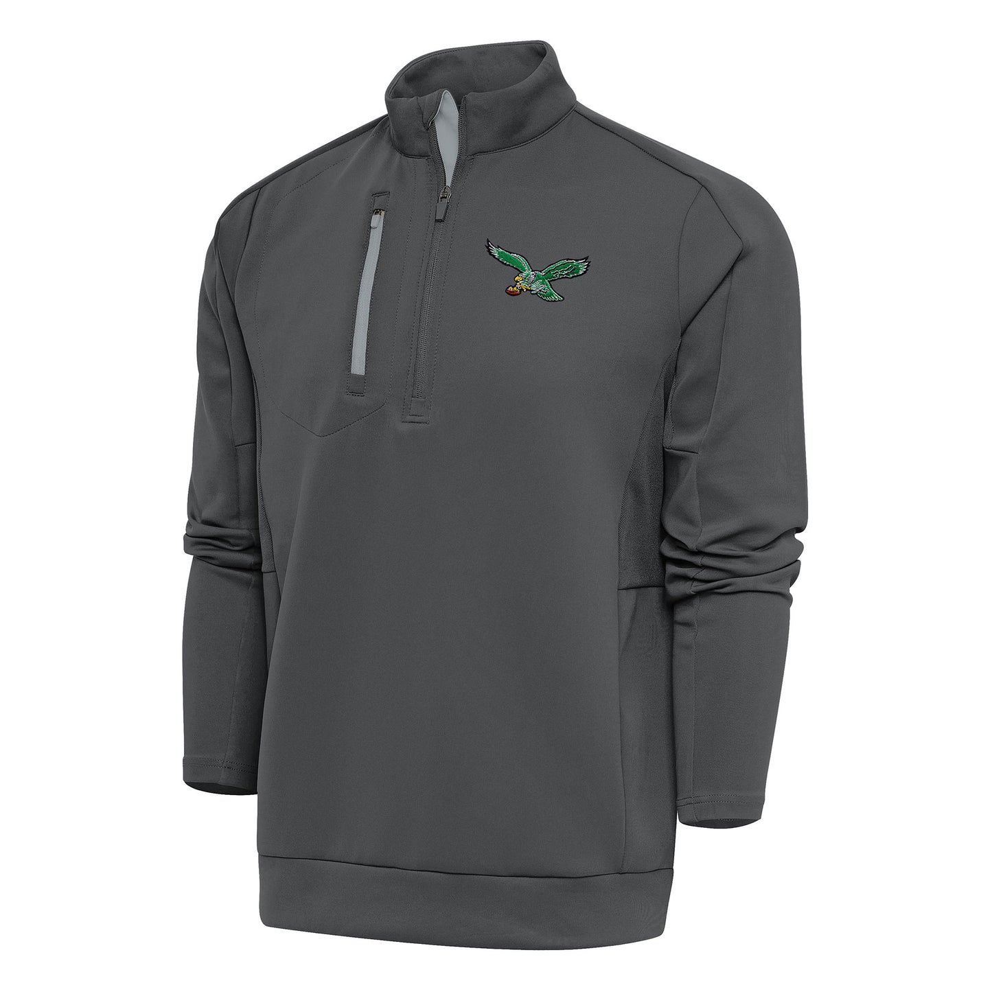 Men's Antigua Charcoal Philadelphia Eagles Team Logo Throwback Generation Quarter-Zip Pullover Top