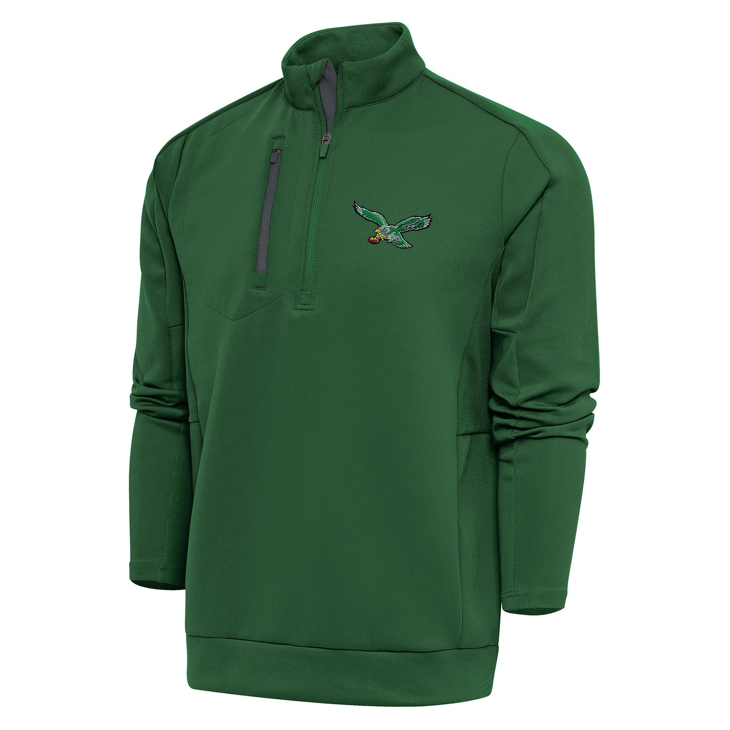 Men's Antigua Green Philadelphia Eagles Team Logo Throwback Generation Quarter-Zip Pullover Top