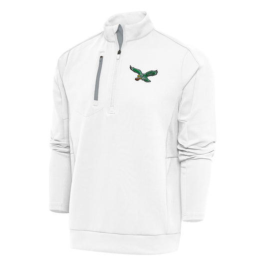 Men's Antigua White Philadelphia Eagles Team Logo Throwback Generation Quarter-Zip Pullover Top