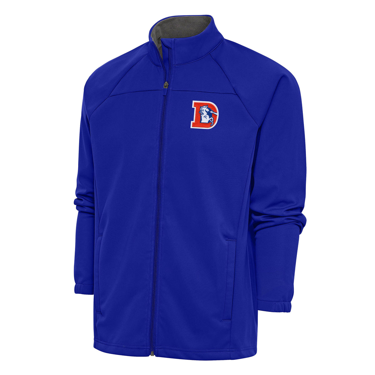 Men's Antigua Royal Denver Broncos Team Logo Throwback Links Full-Zip Golf Jacket