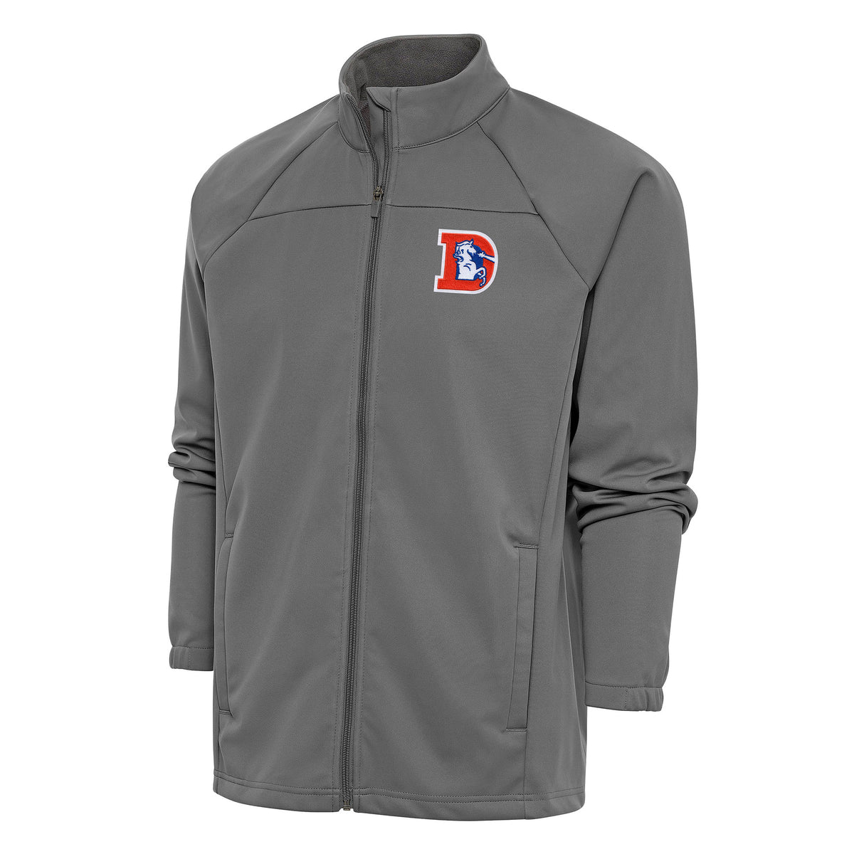 Men's Antigua Steel Denver Broncos Team Logo Throwback Links Full-Zip Golf Jacket