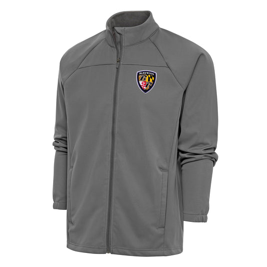 Men's Antigua Steel Baltimore Ravens Team Logo Throwback Links Full-Zip Golf Jacket