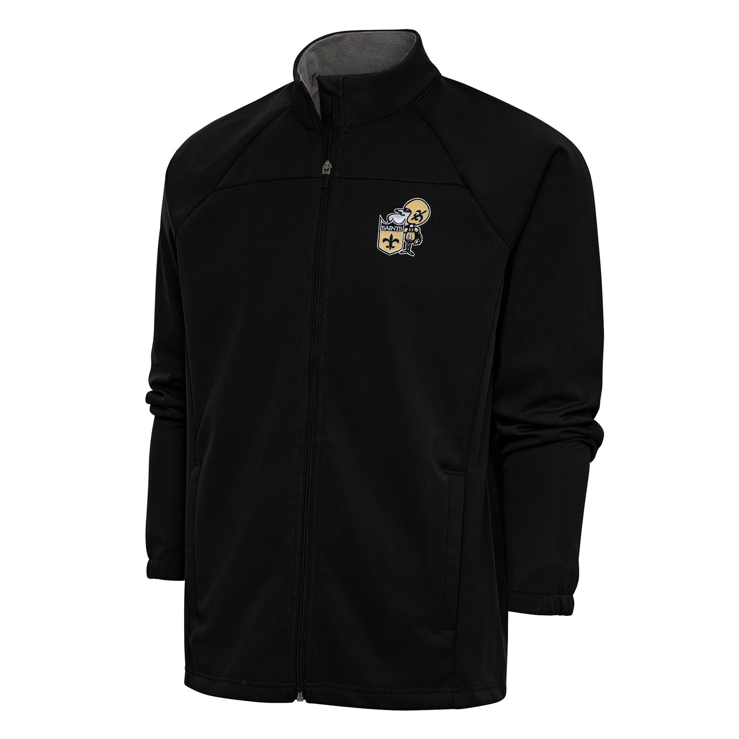 Men's Antigua Black New Orleans Saints Team Logo Throwback Links Full-Zip Golf Jacket