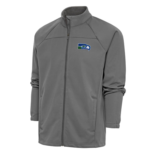 Men's Antigua Steel Seattle Seahawks Team Logo Throwback Links Full-Zip Golf Jacket