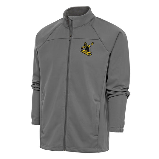 Men's Antigua Steel Pittsburgh Steelers Team Logo Throwback Links Full-Zip Golf Jacket