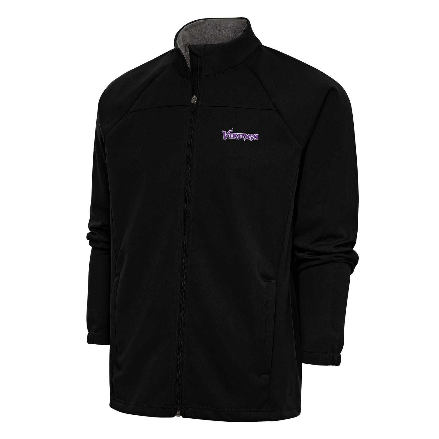 Men's Antigua Black Minnesota Vikings Team Logo Throwback Links Full-Zip Golf Jacket