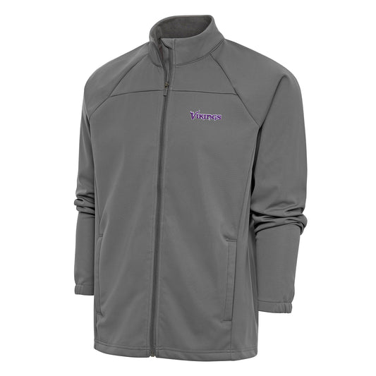 Men's Antigua Steel Minnesota Vikings Team Logo Throwback Links Full-Zip Golf Jacket