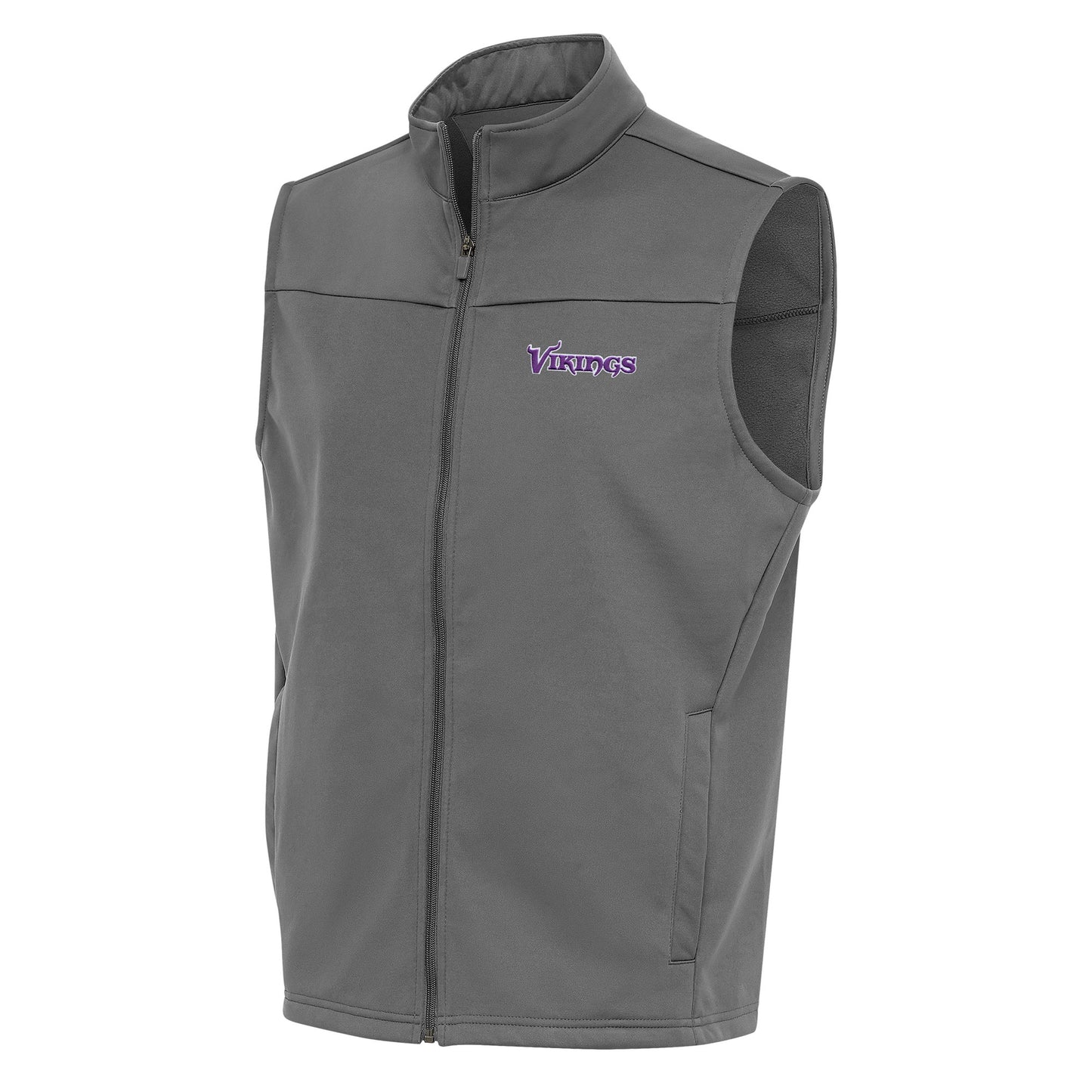 Men's Antigua Steel Minnesota Vikings Team Logo Throwback Links Golf Full-Zip Vest