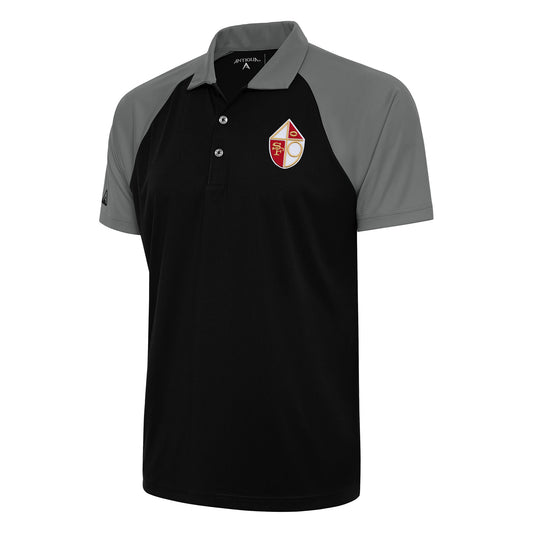 Men's Antigua Black/Steel San Francisco 49ers Team Logo Throwback Nova Polo