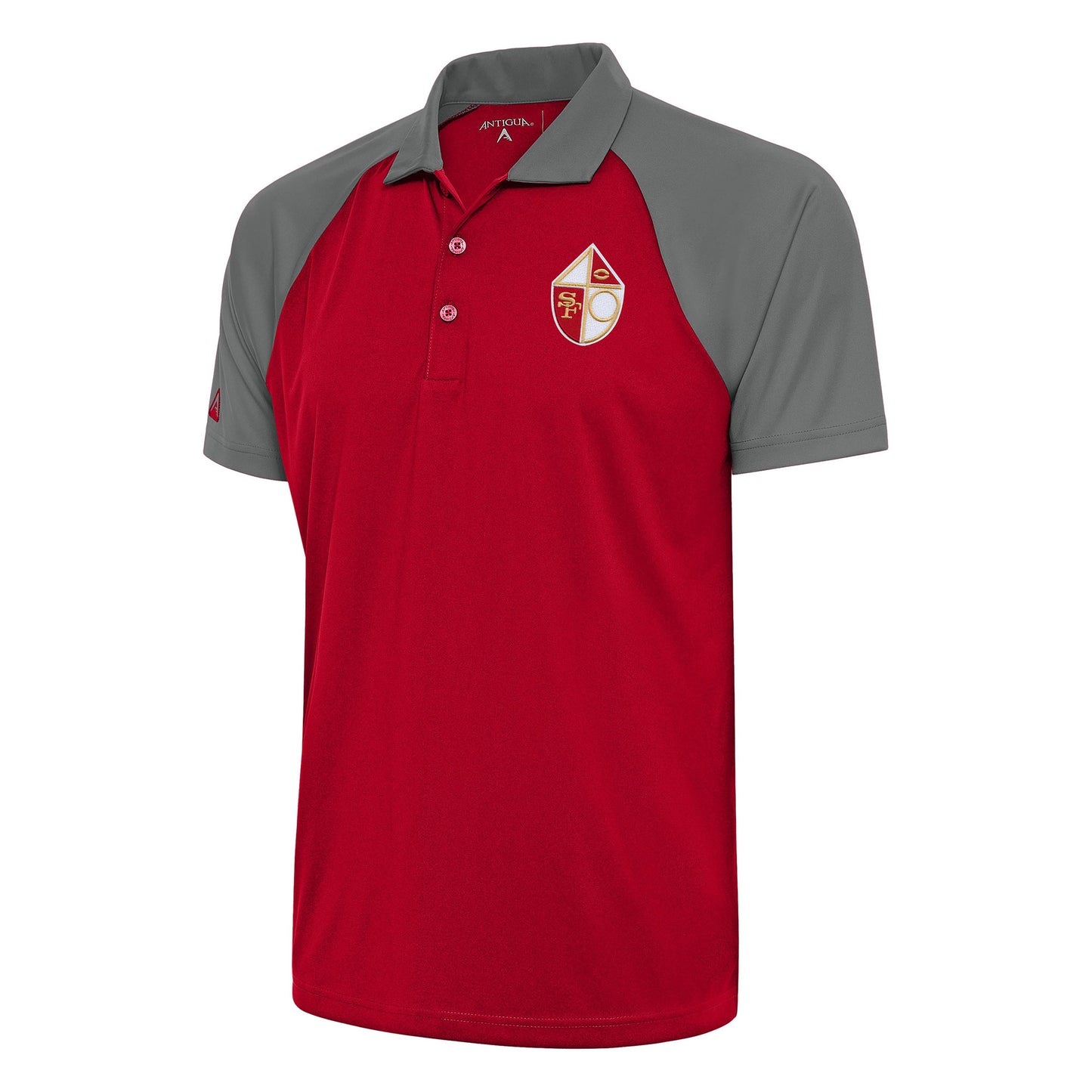 Men's Antigua Scarlet San Francisco 49ers Team Logo Throwback Nova Polo