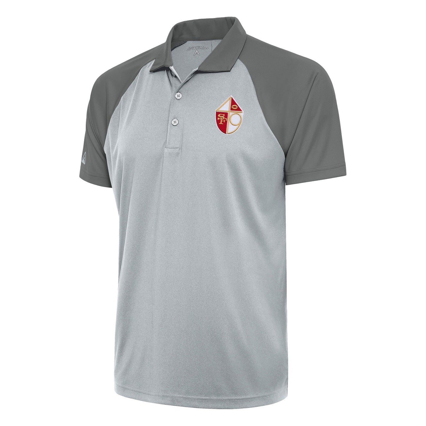 Men's Antigua Silver/Steel San Francisco 49ers Team Logo Throwback Nova Polo