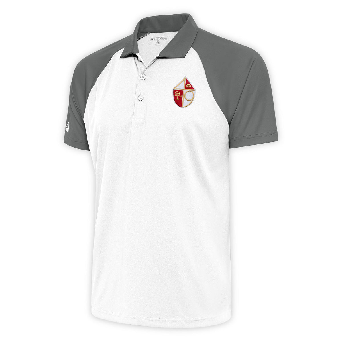 Men's Antigua White/Steel San Francisco 49ers Team Logo Throwback Nova Polo