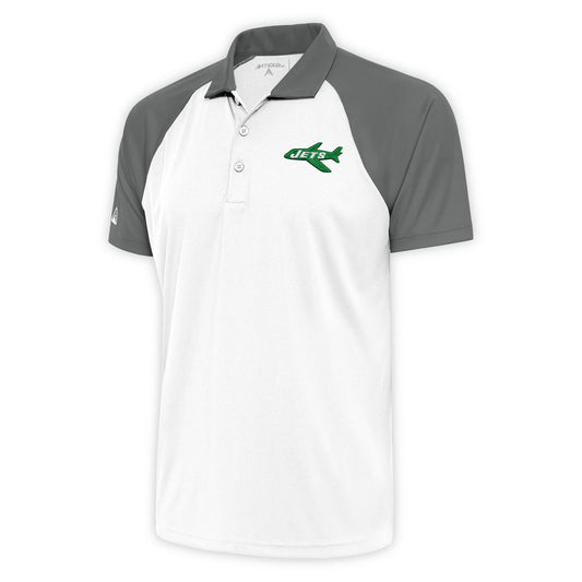 Men's Antigua White/Steel New York Jets Team Logo Throwback Nova Polo