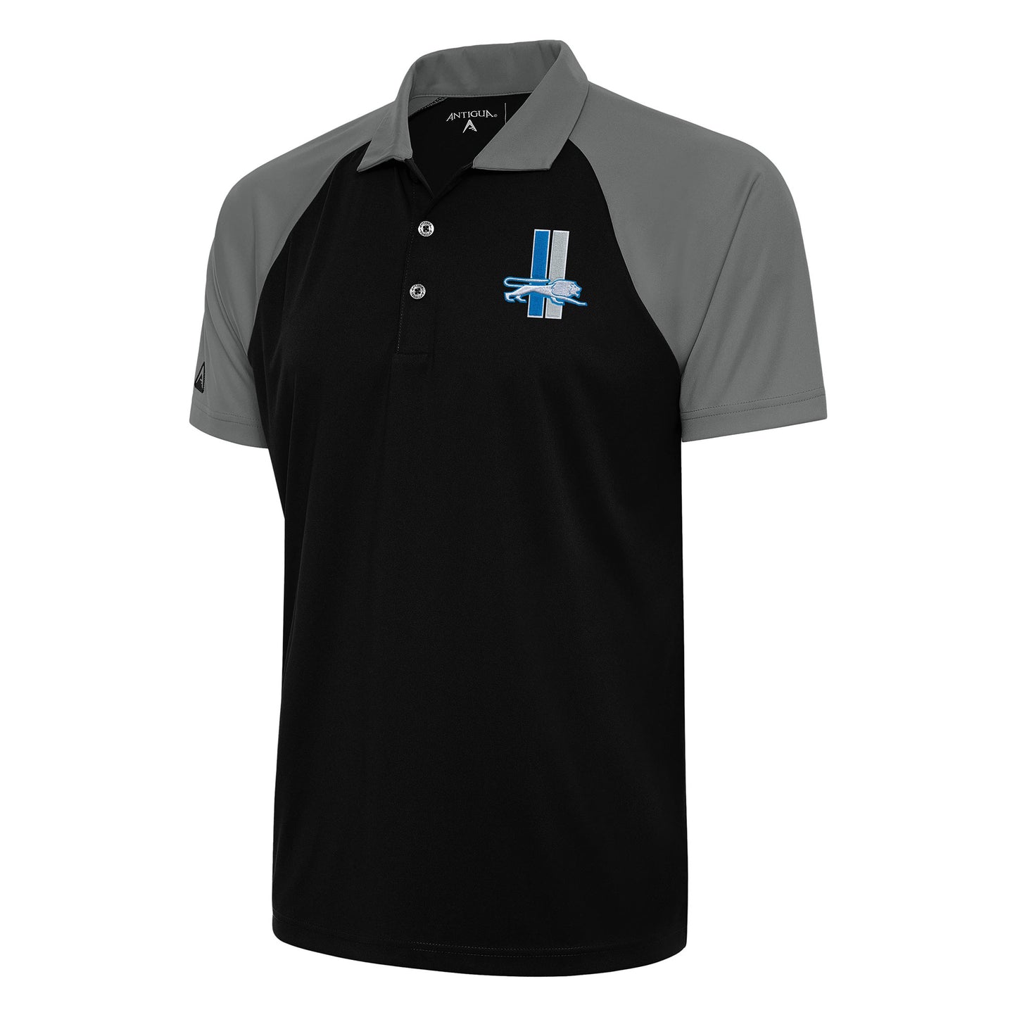 Men's Antigua Black/Steel Detroit Lions Team Logo Throwback Nova Polo