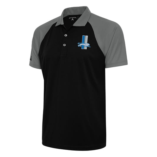 Men's Antigua Black/Steel Detroit Lions Team Logo Throwback Nova Polo
