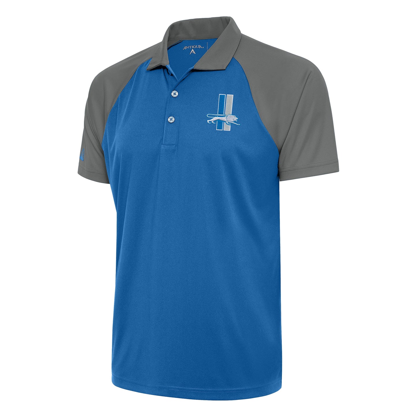 Men's Antigua Blue/ Detroit Lions Team Logo Throwback Nova Polo