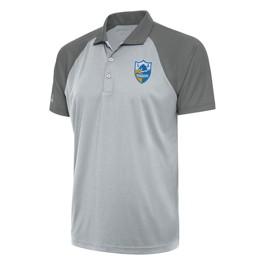 Men's Antigua Silver/Steel Los Angeles Chargers Team Logo Throwback Nova Polo