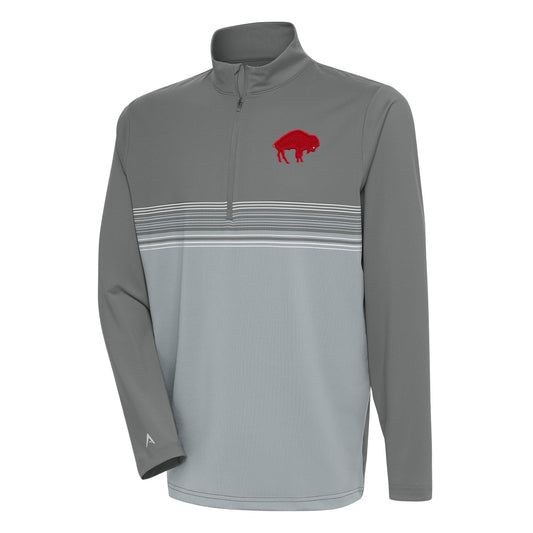 Men's Antigua Steel Buffalo Bills Team Logo Throwback Pace Quarter-Zip Pullover Top